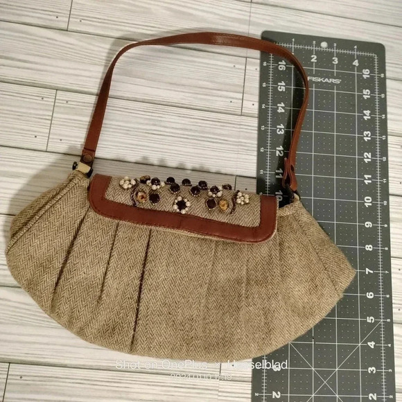 Chan Luu Tan Canvas Embellished Snap Closure Handbag - Picture 4 of 7